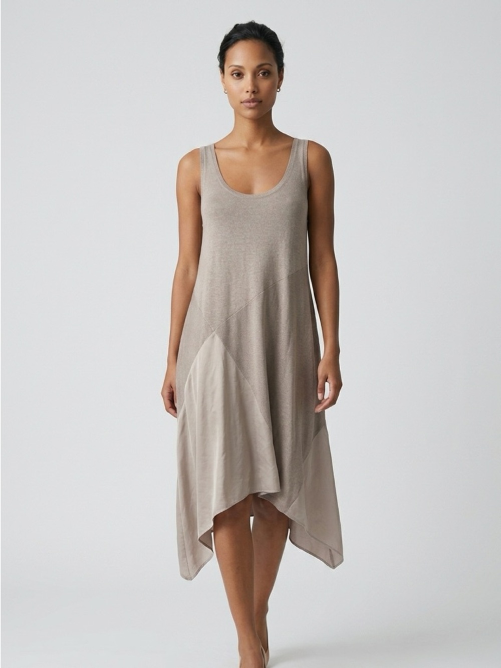EILEEN FISHER SLEEVELESS FLOWY LINEN SILK LAGENLOOK SHIFT DRESS SZ L